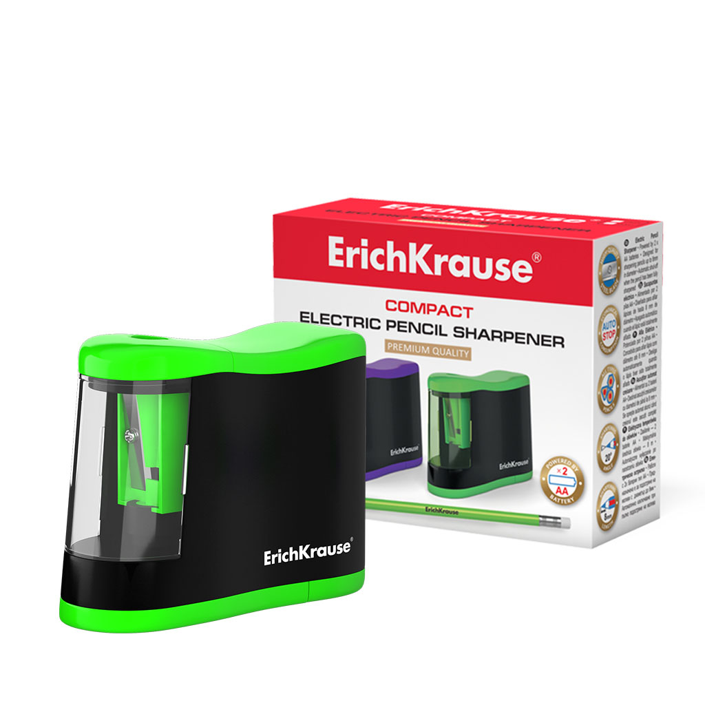 Точилка электрическая ErichKrause Compact, с контейнером, ассорти (в коробке)