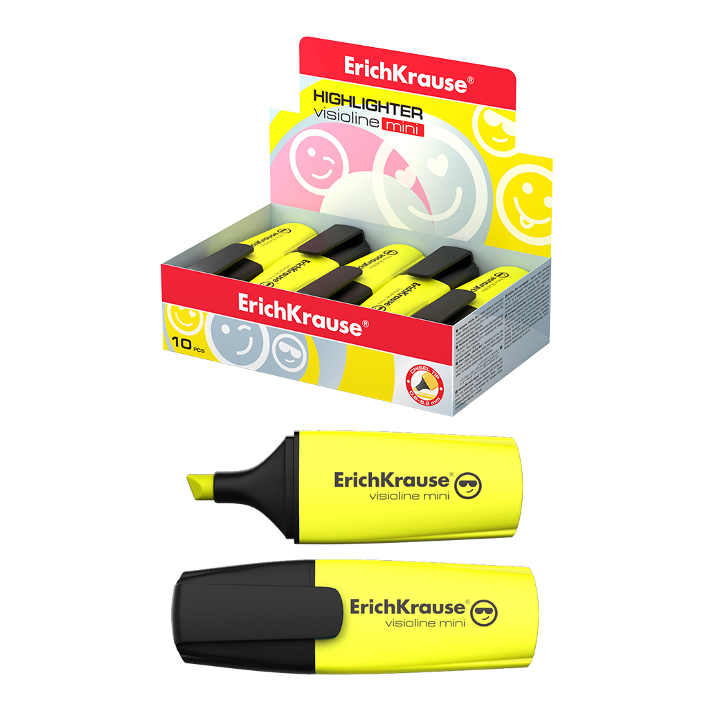Текстмаркер ErichKrause Visioline V-12 Mini Neon, цвет чернил желтый (в коробке-дисплее по 10 шт.)