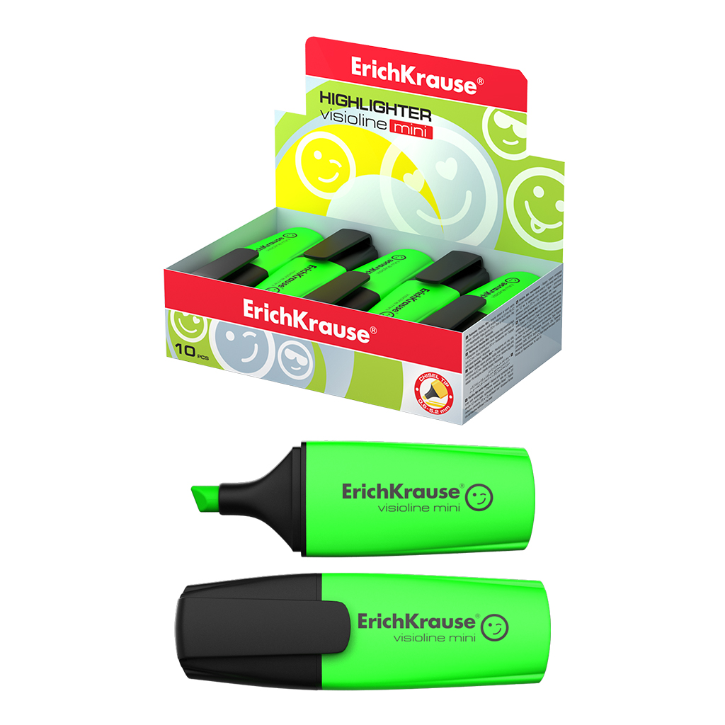 Текстмаркер ErichKrause Visioline V-12 Mini Neon, цвет чернил зеленый (в коробке-дисплее 10 шт.)