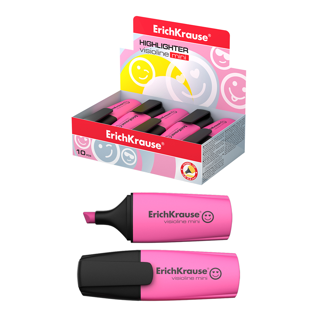 Текстмаркер ErichKrause Visioline V-12 Mini Neon, цвет чернил розовый (в коробке-дисплее по 10 шт.)