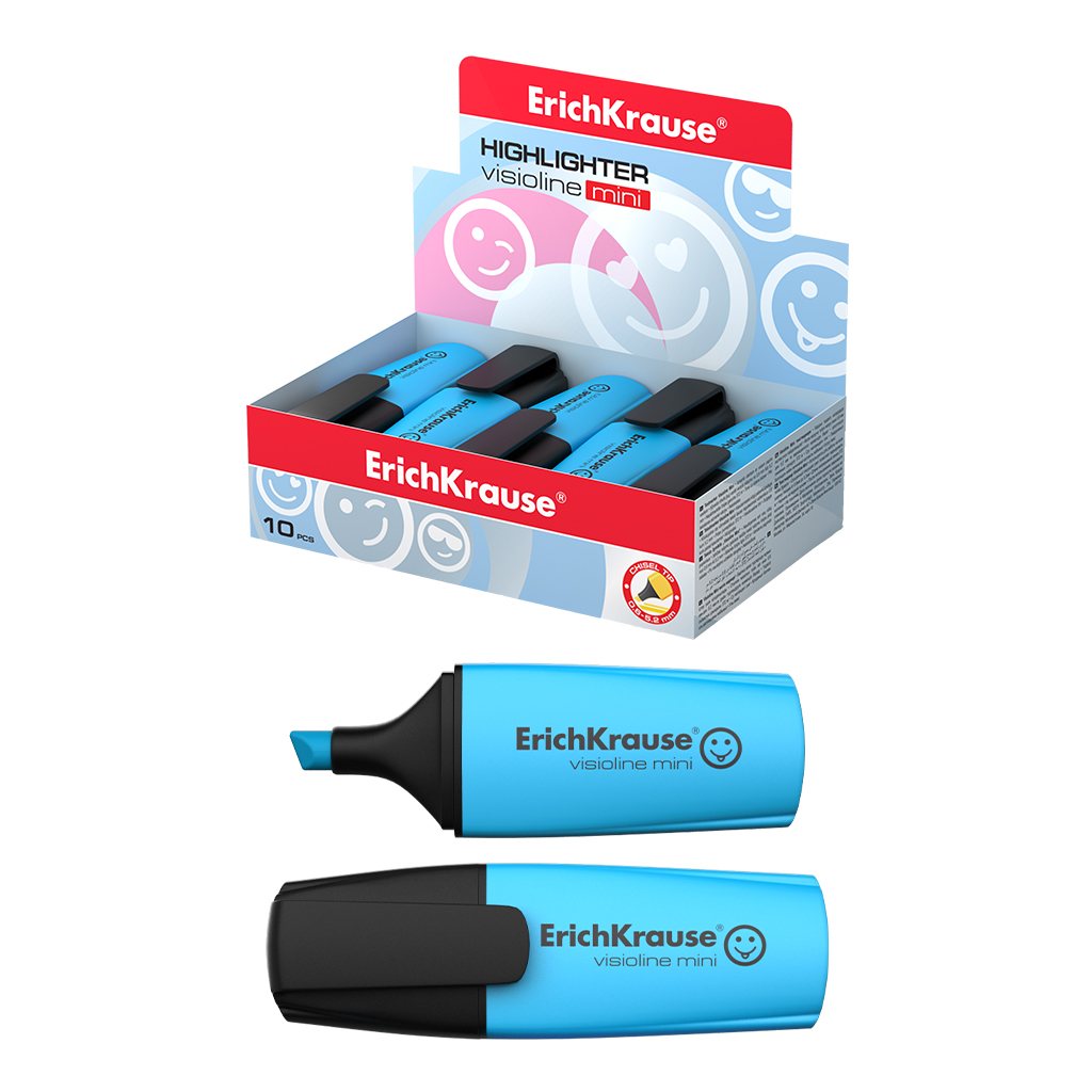 Текстмаркер ErichKrause Visioline V-12 Mini Neon, цвет чернил голубой (в коробке-дисплее по 10 шт.)