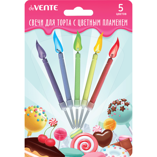 Свечи для торта Color flame, 5шт, цветной огонь